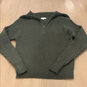 Elan Olive Green Ribbed Knit Sweater Top Size Medium